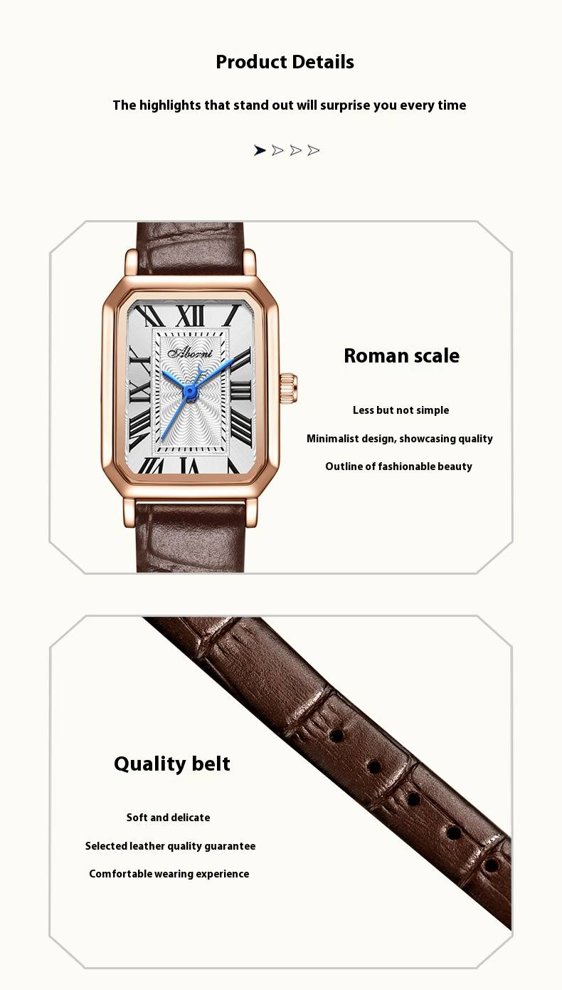 Elegancki damski zegarek w stylu retro z kwadratową tarczą i paskiem ze skóry naturalnej – wodoodporny zegarek kwarcowy dla modnych kobiet_voghion.com