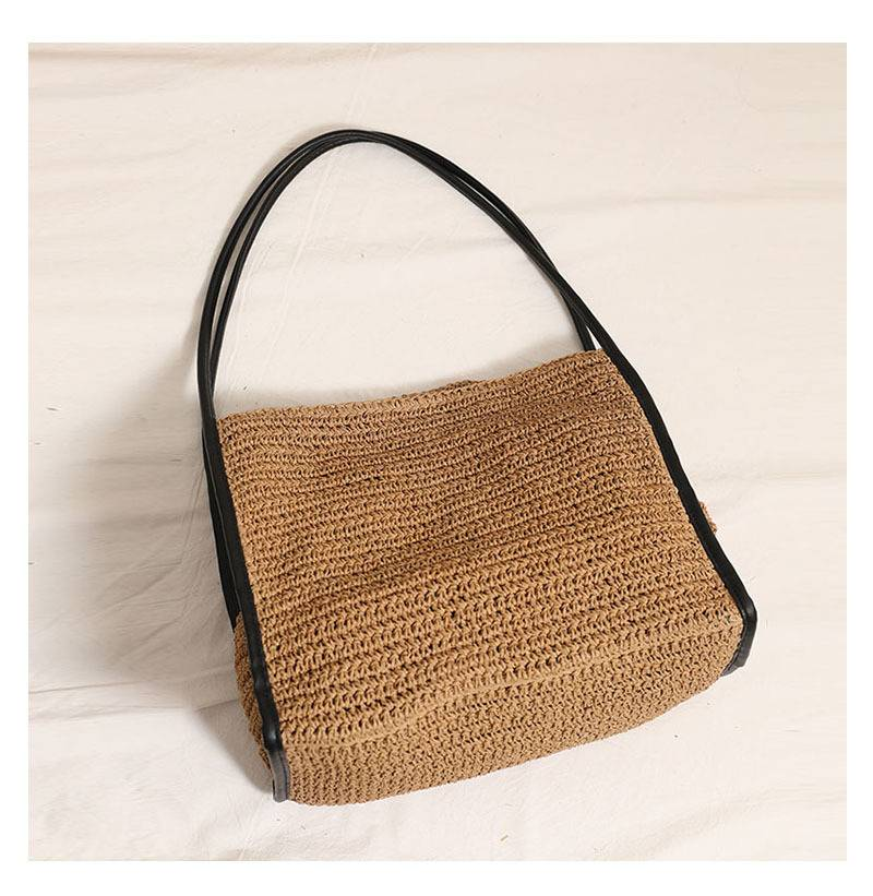 Strohtasche mit großer Kapazität, Strandtasche für Damen im Urlaub, modische einzelne Schultertasche_voghion.com