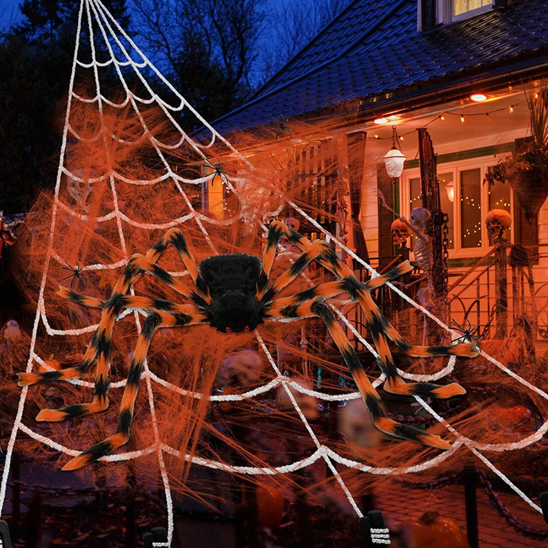 Decorazione di Halloween Ragno di peluche colorato Cortile esterno Casa stregata Simulazione di trucco Grande scena di ragno Disposizione di oggetti di scena_voghion.com