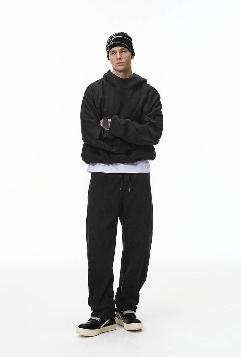 Dekonstruiertes Plüsch-Sweatshirt-Set für Herren – Eierschalen-Fleece-Kapuzenpullover und Scimitar-Jogginghose (Dunkelviolett, Hellgrau, Blaugrau, Schwarz)_voghion.com