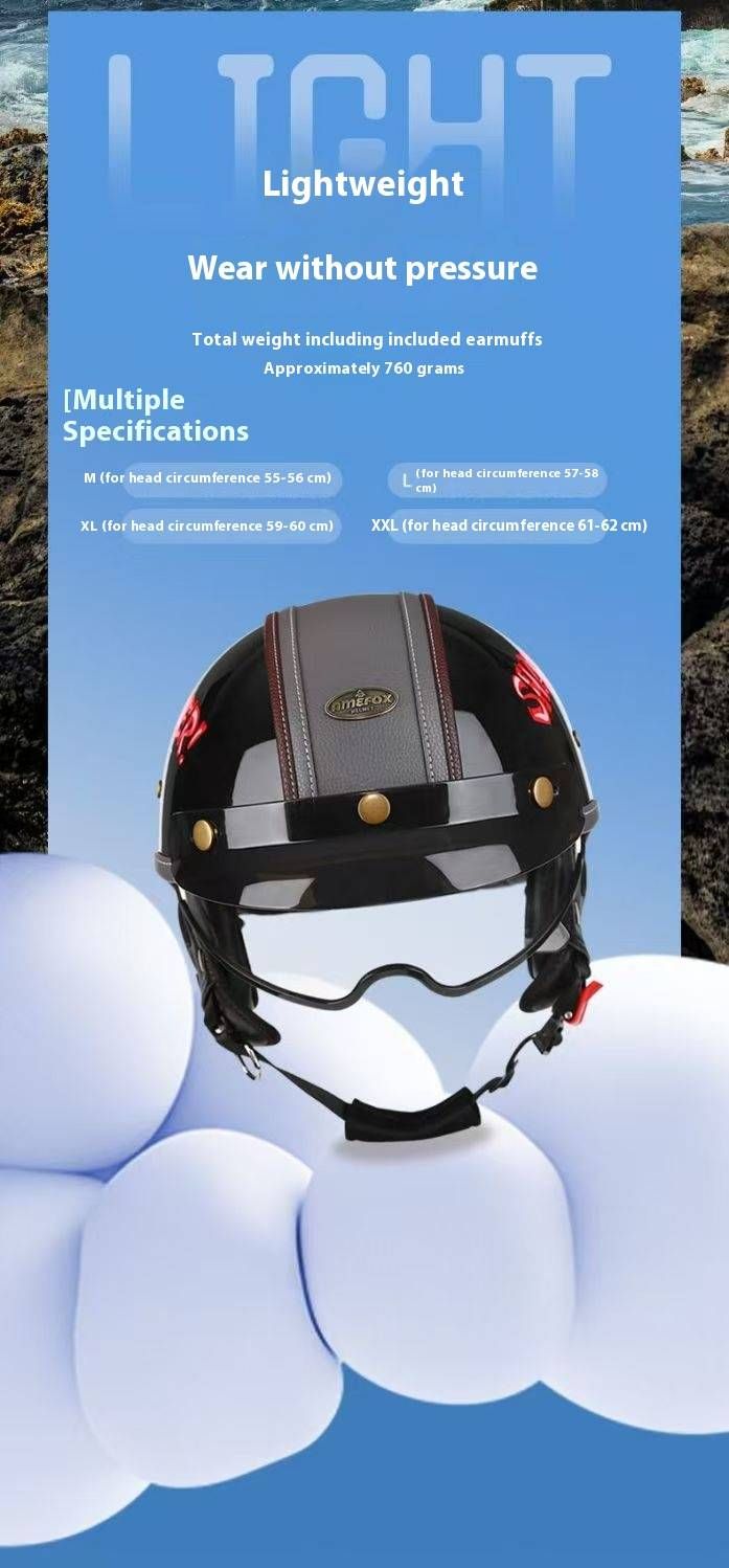 Retro-Motorradhelm, ABS-Halbschale im Vintage-Stil – Hai- und Dämonen-Design, mehrere Linsenoptionen_voghion.com