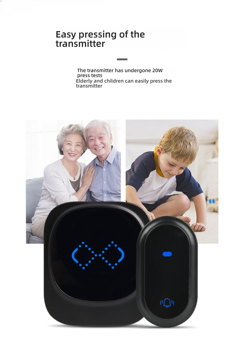 Selbstversorgende drahtlose Türklingel mit 38 Klingeltönen, keine Batterie erforderlich, 433 MHz große Reichweite, Plug-in-Empfänger (Schwarz/Weiß, 1-zu-1/1-zu-2/2-zu-1)_voghion.com