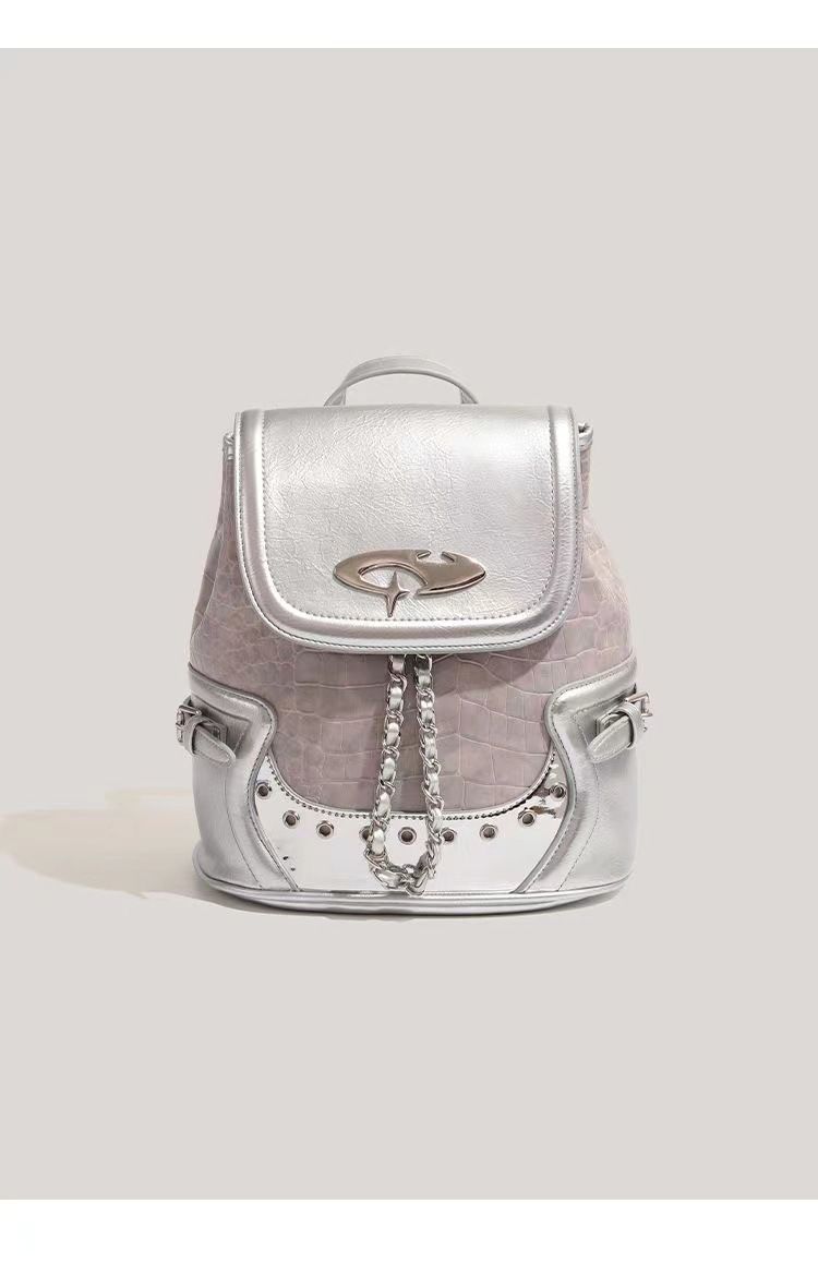 2024 New niche design Mist Pink Millennium Spicy Girl Crocodile Pattern Small Backpack Commuter Handbag for Women_voghion.com