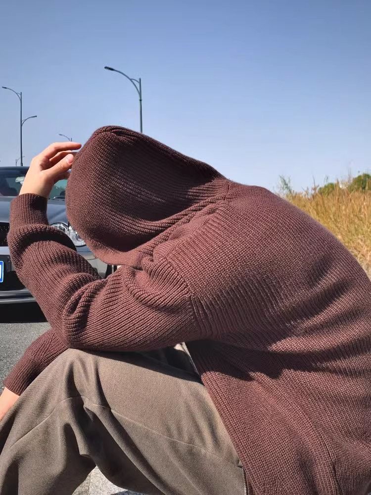 Cardigan à capuche surdimensionné rétro – Pull unisexe en maille zippée avec doublure polaire douillette (S-XL)_voghion.com