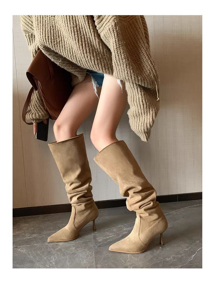 Bottes Wanziyan style western rétro américain pour femmes, talons fins et bout pointu, style slouch, tige large et confortable._voghion.com