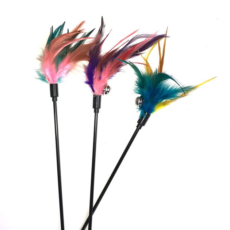 Pet Cat Toy Bell Long Rod Colorful Feather Teaser Wand Scratch And Bite Resistant Boredom Relief_voghion.com