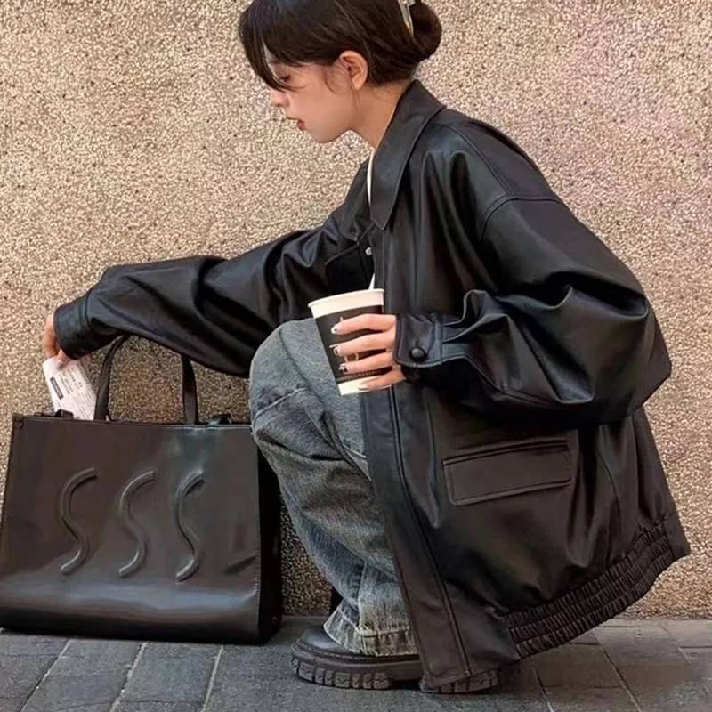 Jmprs Vintage női PU dzseki női High Street Techwear túlméretezett műbőr motoros kabát Bf Punk hétköznapi rövidített_voghion.com