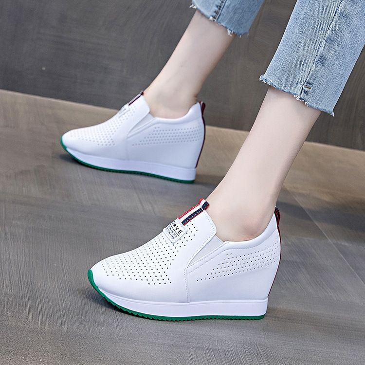 Spring And Autumn Loafer Pointed Toe Hidden Wedge Caual Low-top Elatic Band Slip-on Women' Single Wenzhou White_voghion.com