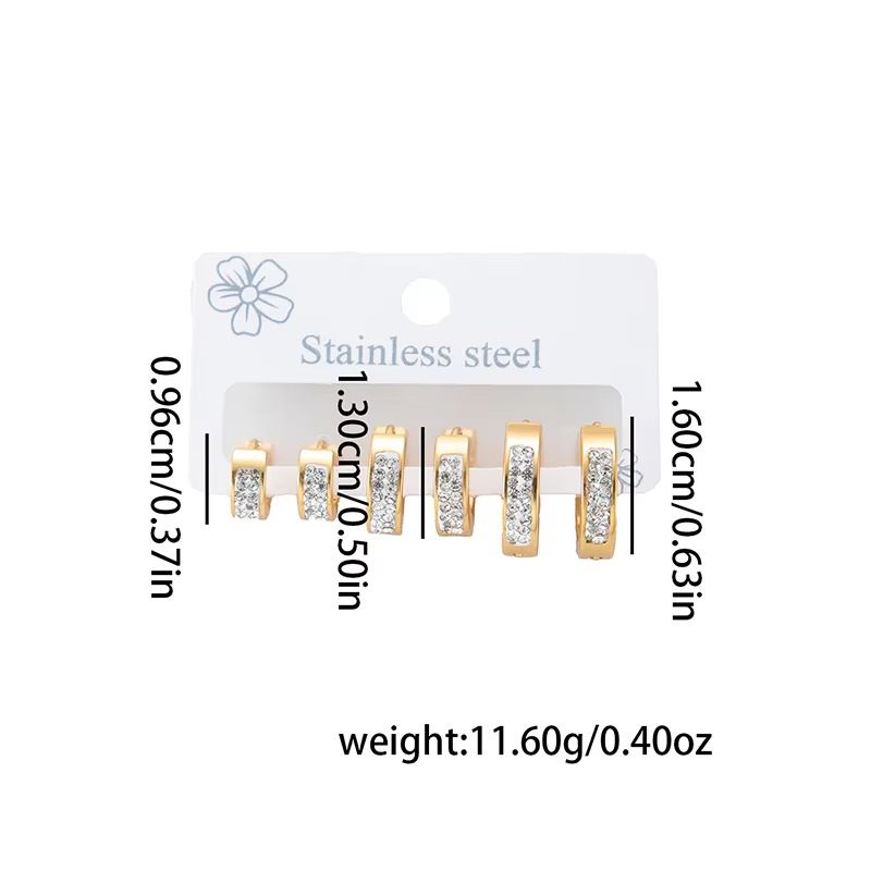 Minimalist High-End Zircon Hoop New Titanium Steel Earrings 3-Piece Set Geometric Versatile Circle Ear Clips_voghion.com