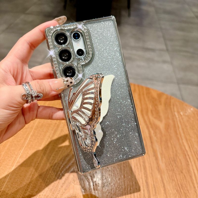Coque de protection en forme de papillon avec paillettes pour Samsung S25, S24, FE, S23, S22 Plus Ultra, A55, A54, A53, A52, A35, A34, A25, A24, A15, A14, A13_voghion.com