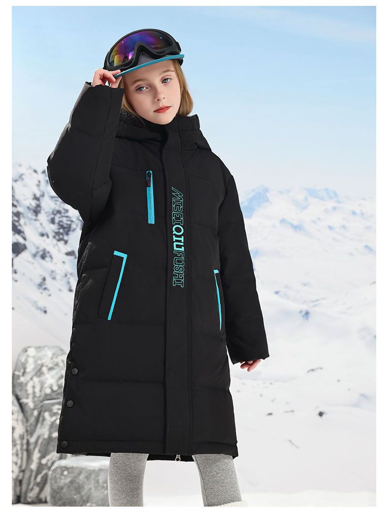 Mother & Kids Warm Kids Down Jacket With Hood, Long Length Winter Coat For Boys & Girls, 50%-55% White Duck Down Filling, Soft Polyester Shell_voghion.com