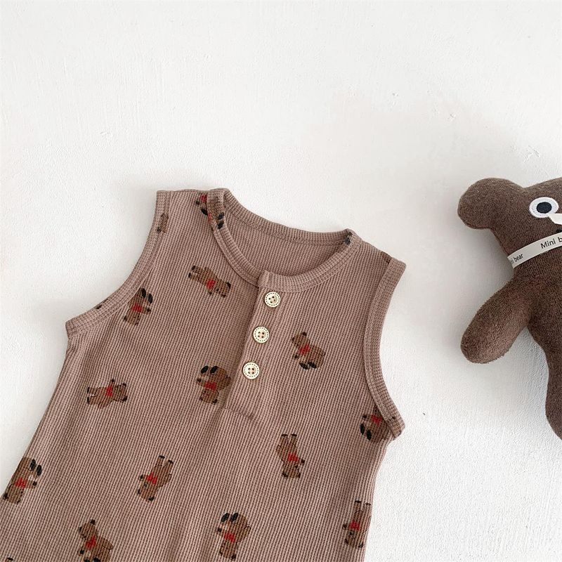 Mother & Kids 2024 baby Korean summer new style boys and girls baby sleeveless bear jumpsuit cute summer clothes crawling clothes outer wear_voghion.com