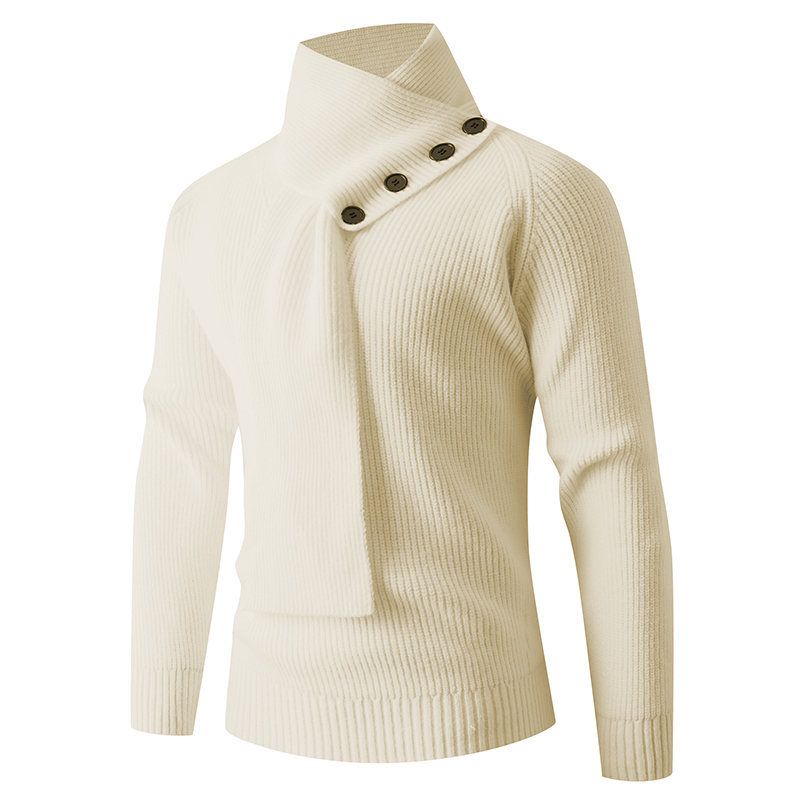 Men's High Neck Button Scarf Pullover Sweater – Winter Knitwear Casual Base Layer (Black, Red, Apricot, Grey, M-4XL)_voghion.com