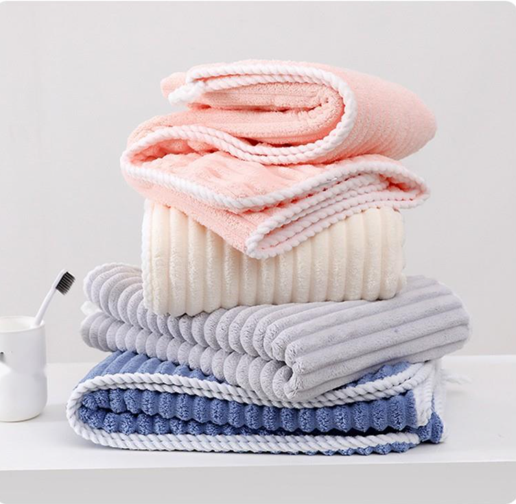 New ACZT Coral Veet Towel, Bath Cap, Three Piece Set, Thickened, Water Absorbing, Soft,_voghion.com
