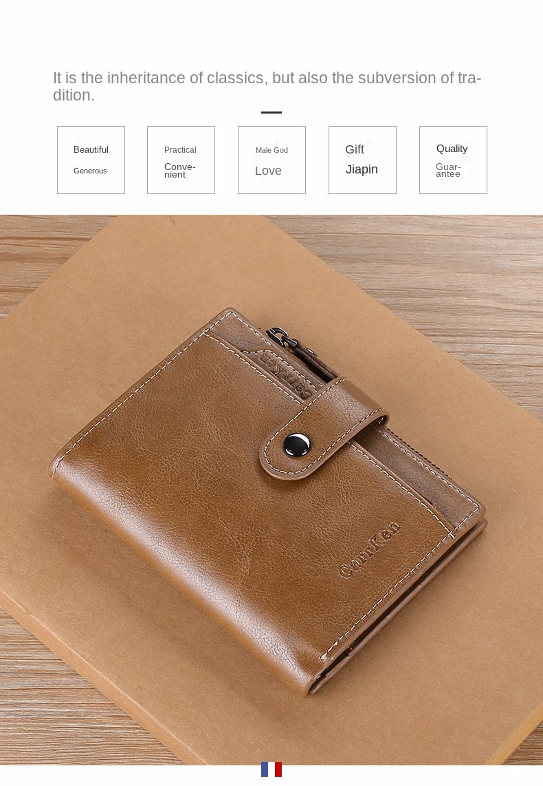 Premium men's wallet Men's short money clip Multi-function card bag zipper driver's license case vertical men's wallet_voghion.com