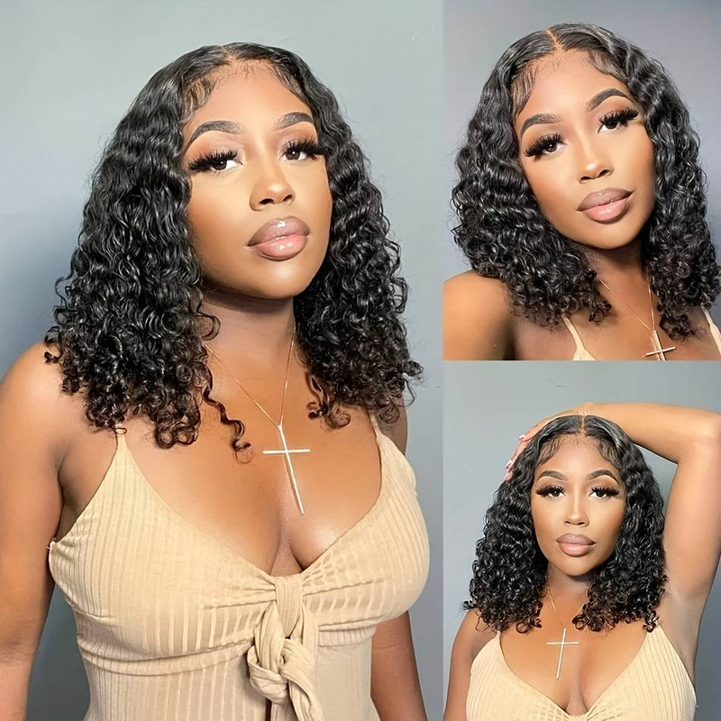 4*4 lace short bob 100% human hair DEEP perm curly wig natural color_voghion.com