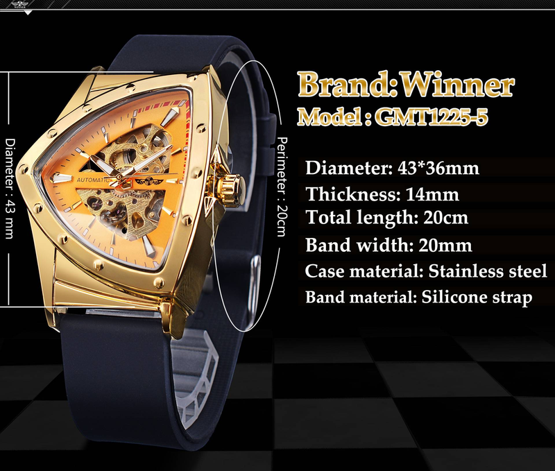 Men's automatic mechanical watch with triangular dial, hollowed out luminous silicone strap, sports watch_voghion.com