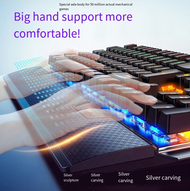 Silber carving K100 metall echt mechanische tastatur hand knopf spiel grün welle verdrahtete USB_voghion.com