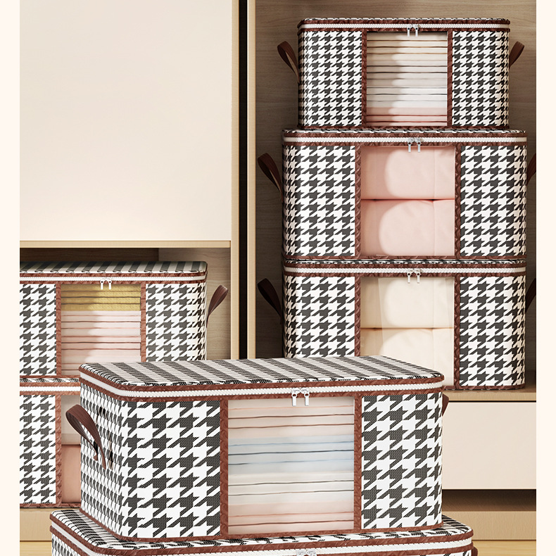 Funkcionalne torbe Houndstooth Torba za shranjevanje oblačil z ročajem Vidna prešita torba Večnamenska vrečka za prah Vreča za gospodinjsko premikanje_voghion.com