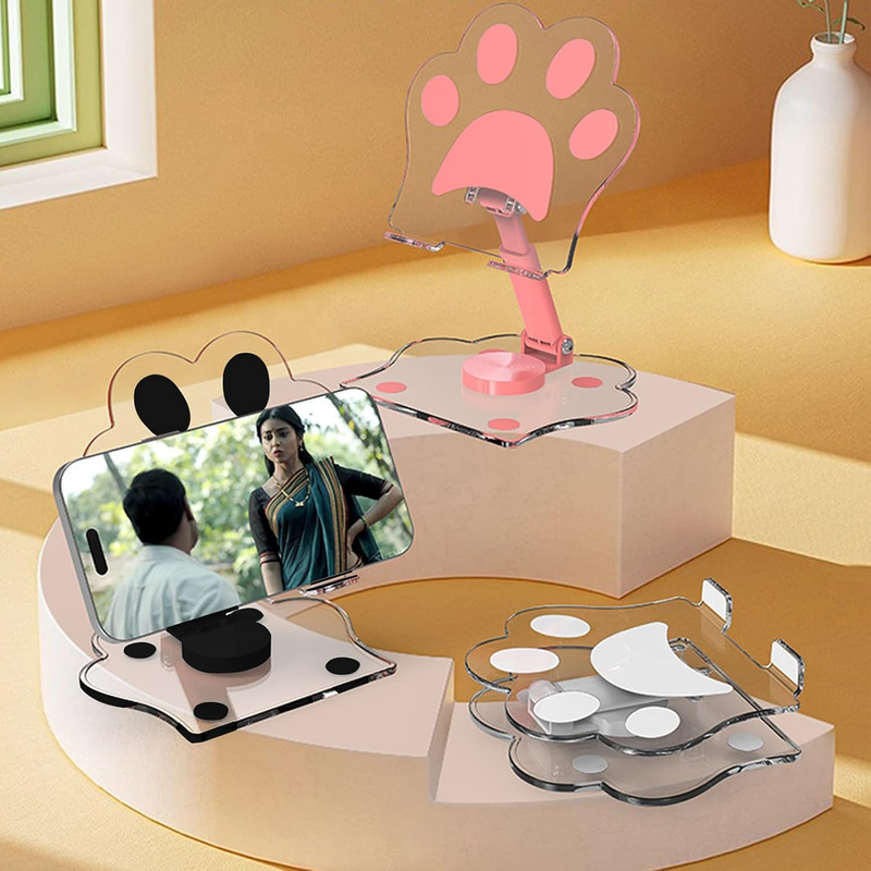Soporte acrílico con forma de garra de gato para tableta de escritorio, transparente y ajustable en múltiples ángulos, rotación y movimiento de 360°, ideal para escritorios, hogar y oficina._voghion.com