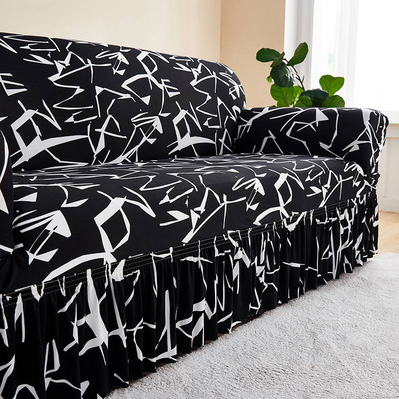 Milk Silk Printed Sofa Cover Skirt Style Elastic Milk Silk All Inclusive Universal Sofa Cover_voghion.com