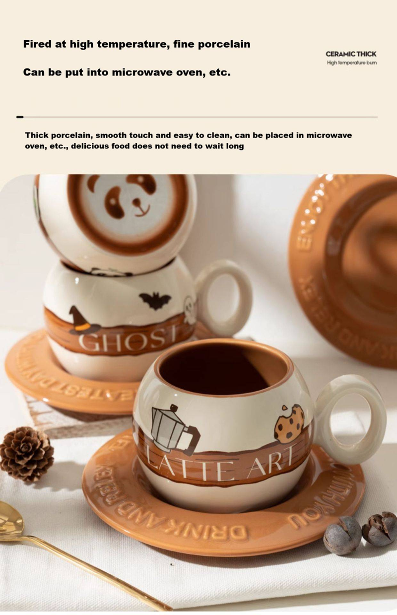 Tazza con fondo estraibile, tazza con fiore, regalo creativo per coppia, casa, con cucchiaio, latte, carino panda in ceramica, set di tazze da caffè e piattino_voghion.com