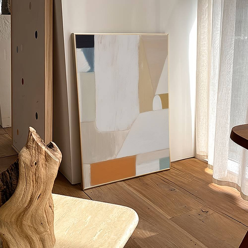 2D Flat Modern Abstract Beige Geometric Space Wall Art Canvas Prints Painting-Minimalist Decor For Living Room, Bedroom, Home Office, Canvas Wall Art_voghion.com