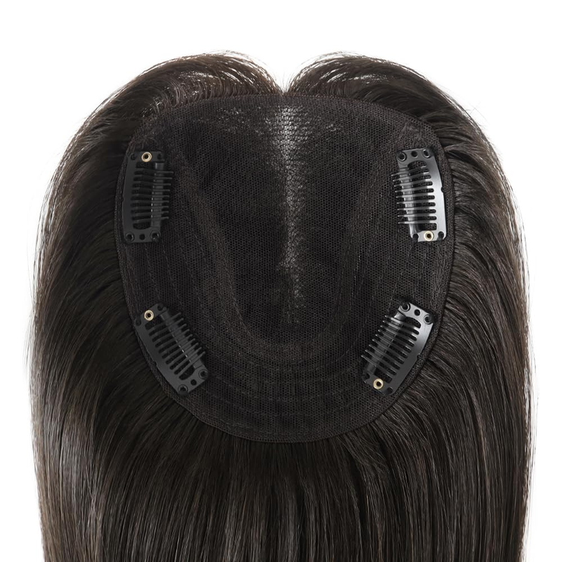 Topper per capelli 100% umani con centro in pizzo resistente per donne, 4 clip in topper, colore nero naturale #NC, lunghezza dei capelli 12 pollici_voghion.com