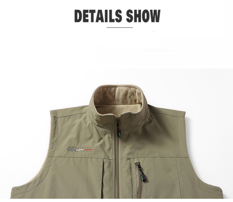 Men's Fleece Vest Winter Warm Reversible Outdoor Casual Jacket With Pockets (Khaki, Black, Gray, Navy, Army Green) - Sizes M To 6XL_voghion.com