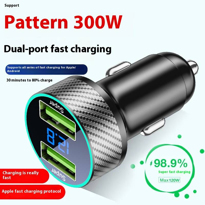 300W Dual USB Autoladegerät Superschnelles Laden QC3.0 mit LED-Anzeige für iPhone & Android-Telefone_voghion.com