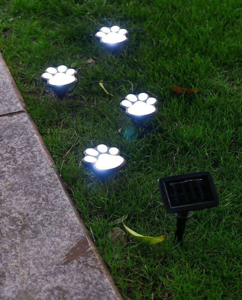 Lampy ogrodowe LED zasilane energią słoneczną w kształcie psich łap, 4 sztuki wodoodpornej dekoracji trawnika, oświetlenie ścieżek na patio, podwórka, chodnika_voghion.com