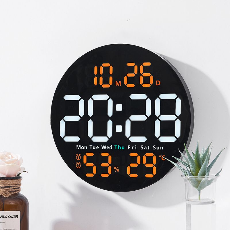 Moderno orologio da parete a LED con display di temperatura e umidità, retroilluminazione multicolore, funzionamento silenzioso per soggiorno, camera da letto, ufficio_voghion.com