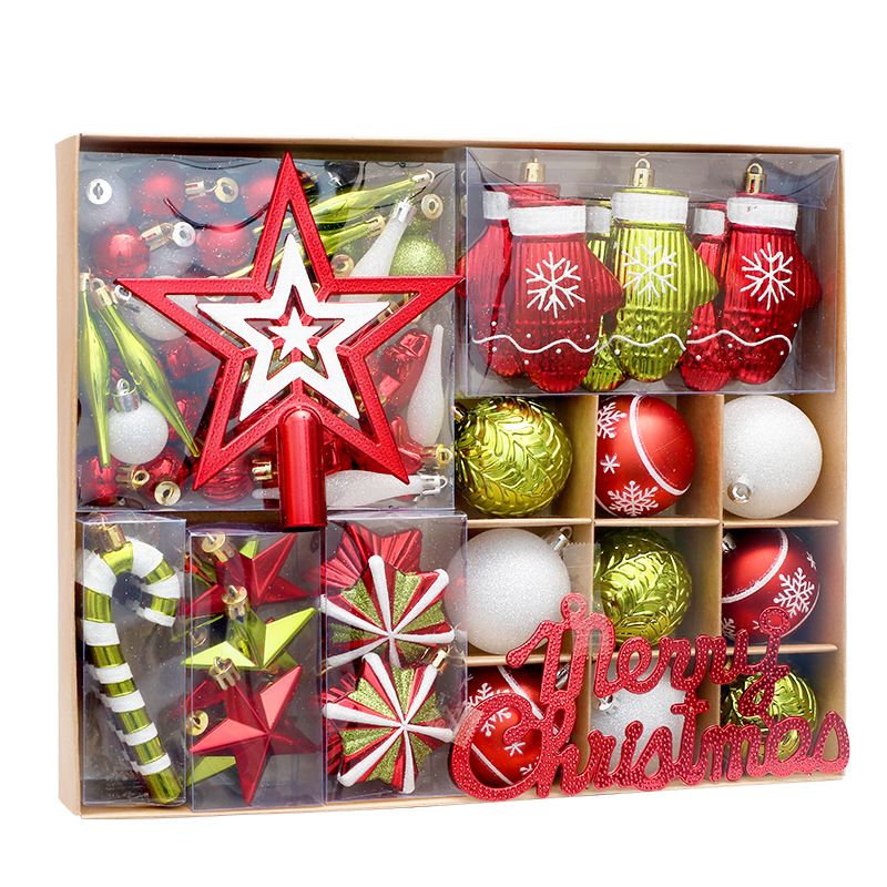 Christmas 70s Tree Ornaments Set - Colorful Painted Star Topper & Hanging Balls Decorations For Holiday Party Gift Home Decor_voghion.com