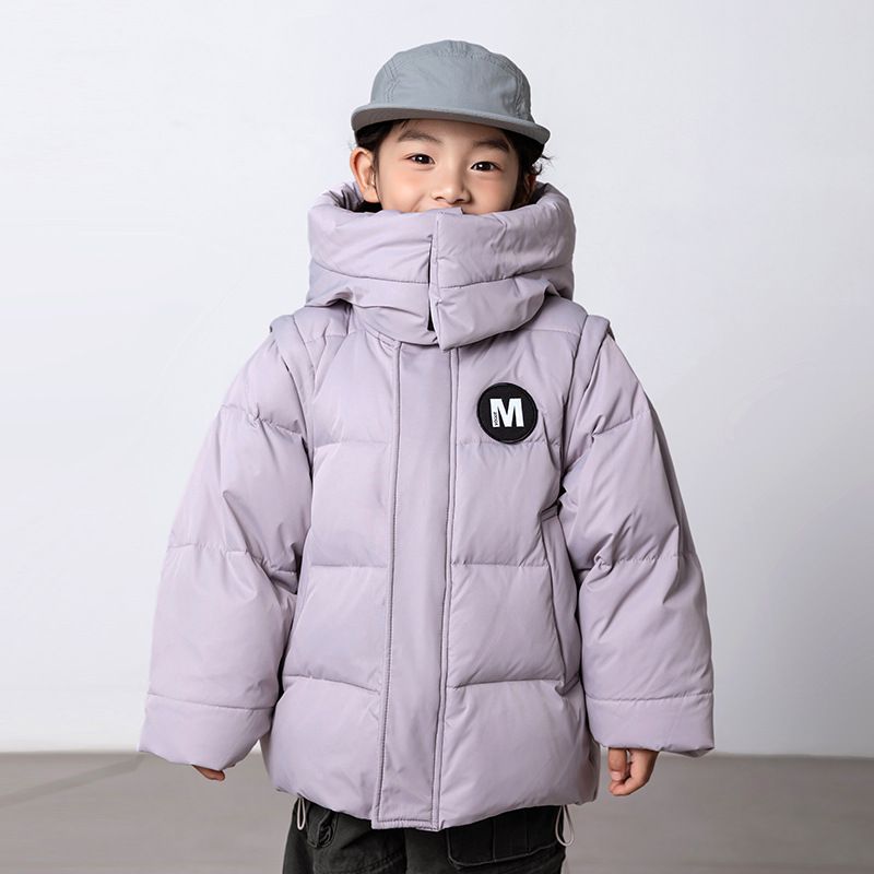 Boys' Winter Puffer Jacket - Short Hooded Down Coat With 50% White Duck Feather Fill (Black/Beige/Grey/Tan, 110-150cm)_voghion.com
