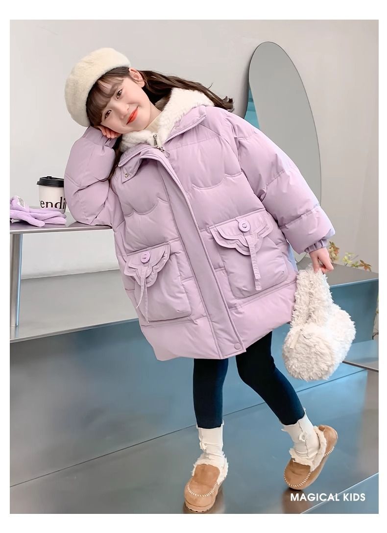 Piumino invernale per bambine – Modello a due strati con fodera in pile (età 8+, 140-170 cm, viola/rosa)_voghion.com