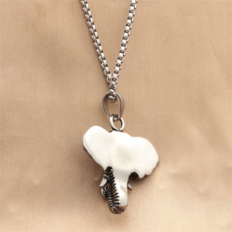 Mens Boys Animal Elephant Head Pendant Necklace Stainless Steel For Men Punk Retro Vintage Cool Father's Day Dad Gift_voghion.com
