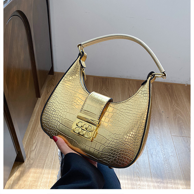 Cross-border women's bag 2023 new simple fashion shoulder bag retro crocodile pattern ladies underarm Messenger bag bags_voghion.com