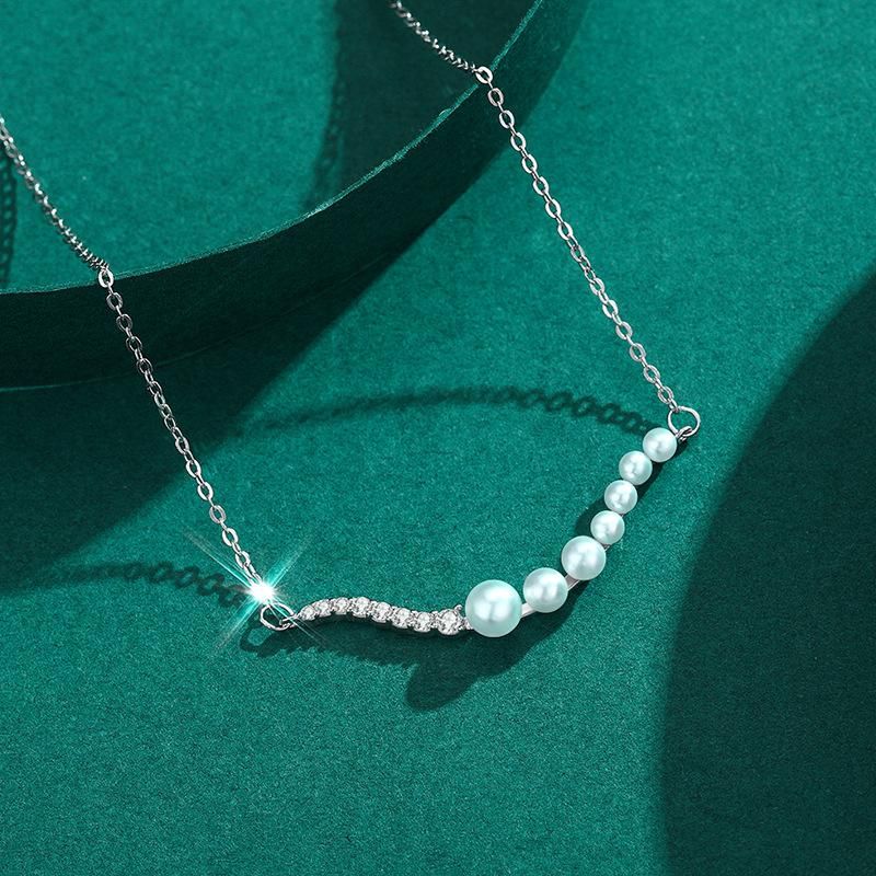Tancise Einfache und exquisite Damen-Perlenkette aus S925-Sterlingsilber, Halskette mit Anhänger, Schlüsselbeinkette._voghion.com