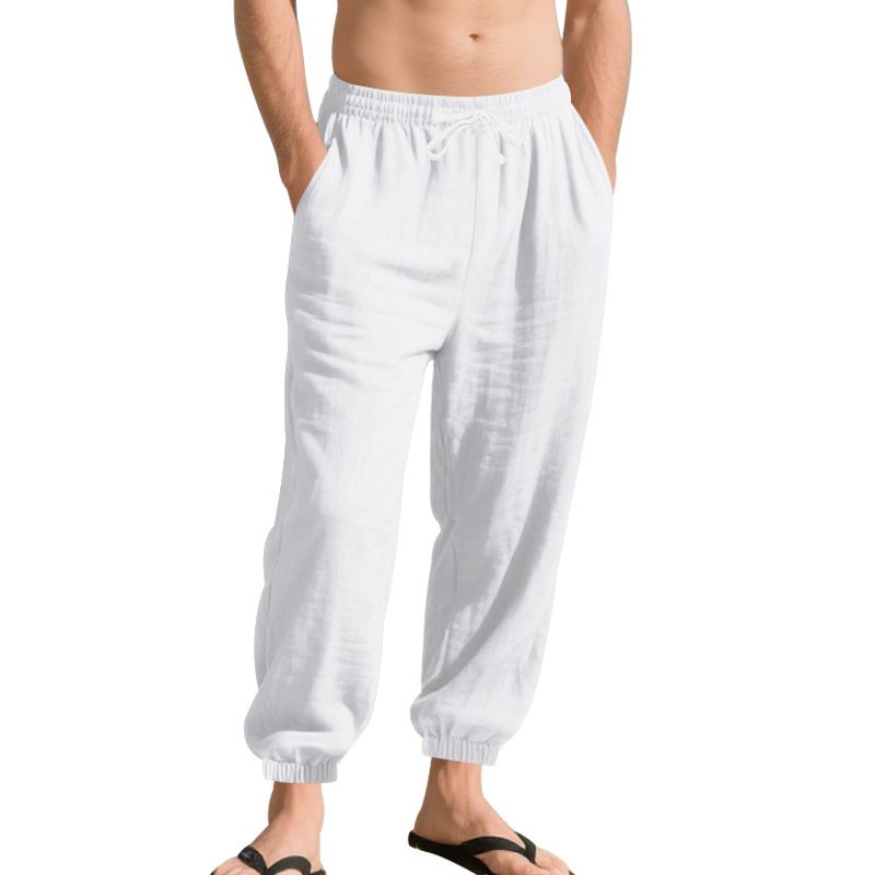 Four Seasons Beach Trend Men's Loose Linen Plus Size Casual Jogger Pants_voghion.com