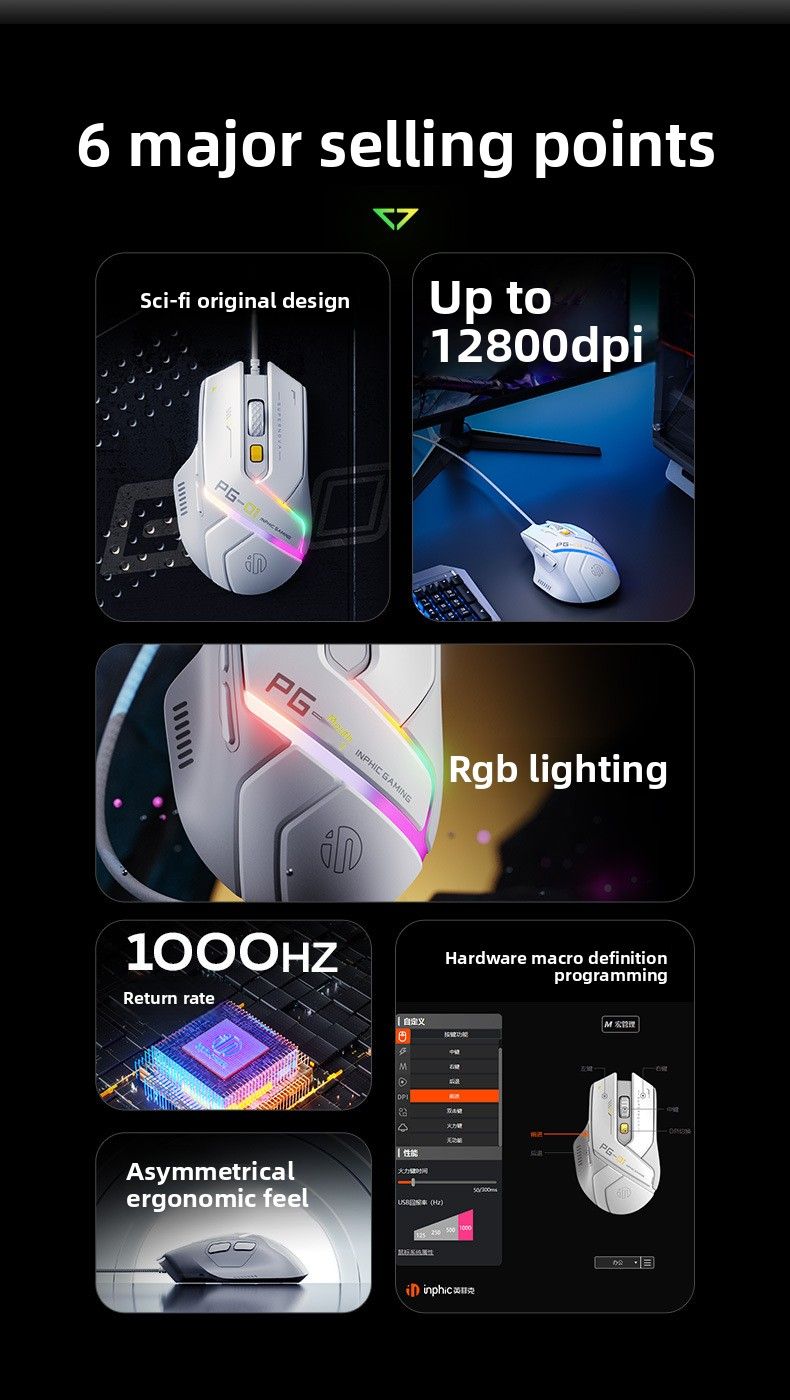 【High Quality】 INPHIC Pg1 Wired Mouse For Gaming RGB Lighting Hardware Macro Pg9 Office Home Use_voghion.com