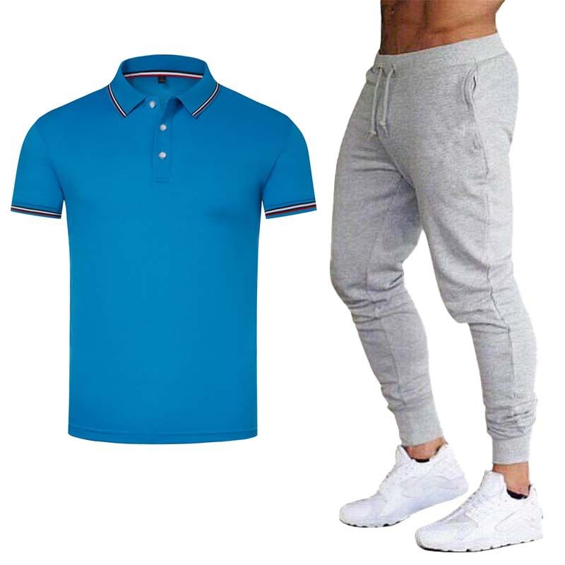 Herrkläder Sommar Pikétröja Lapel Kortärmad Företagsteam Arbetskläder Tryckt LOGO Reklam T-shirt Set_voghion.com