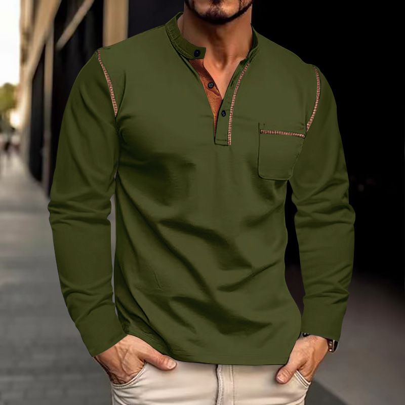 Polo da uomo con colletto alto e maniche lunghe, modello felpa, primavera/estate 2025_voghion.com