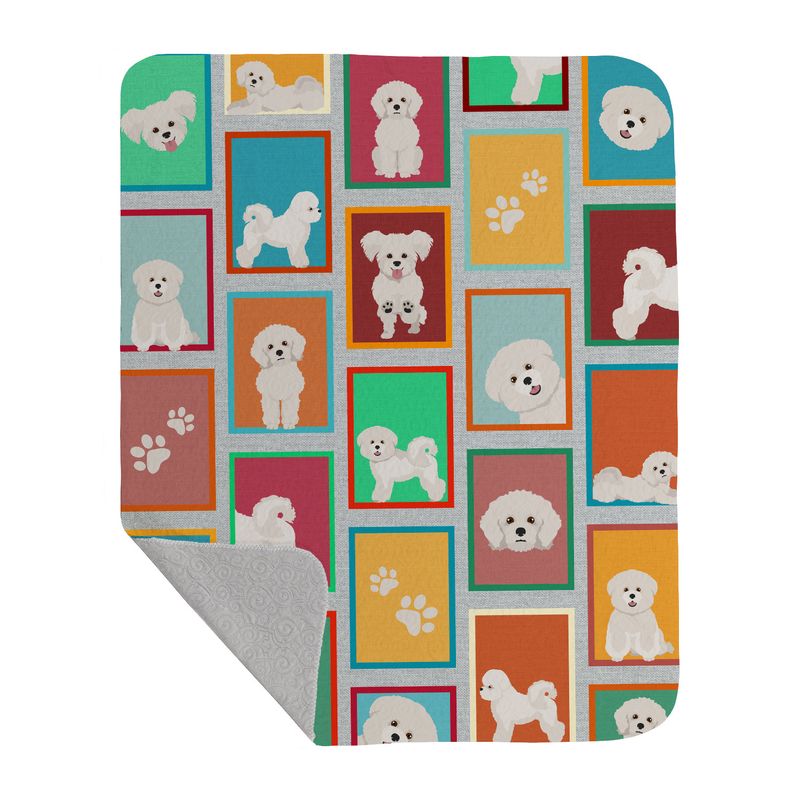 Lots of Bichon Frise Quilted Blanket 50x60 Artwork Pattern Quilted Throw Blanket for Bed, Couch, Sofa, Soft and Lightweight_voghion.com