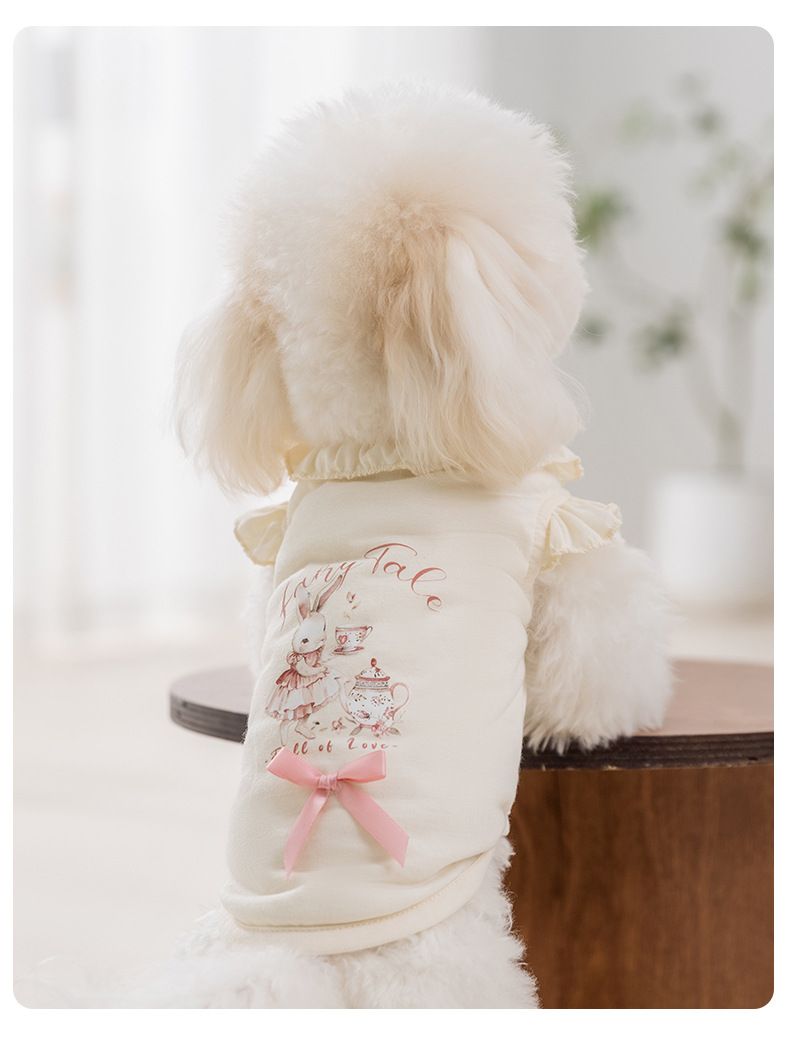 Spring And Summer Puppy Cartoon Print Lace Collar Traction Vest Small Teddy Bear Pet Dog Clothes_voghion.com