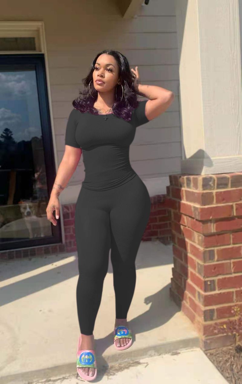 TS1135 nouvel ensemble de sport deux pièces moulant côtelé super élastique décontracté sexy pour femmes_voghion.com