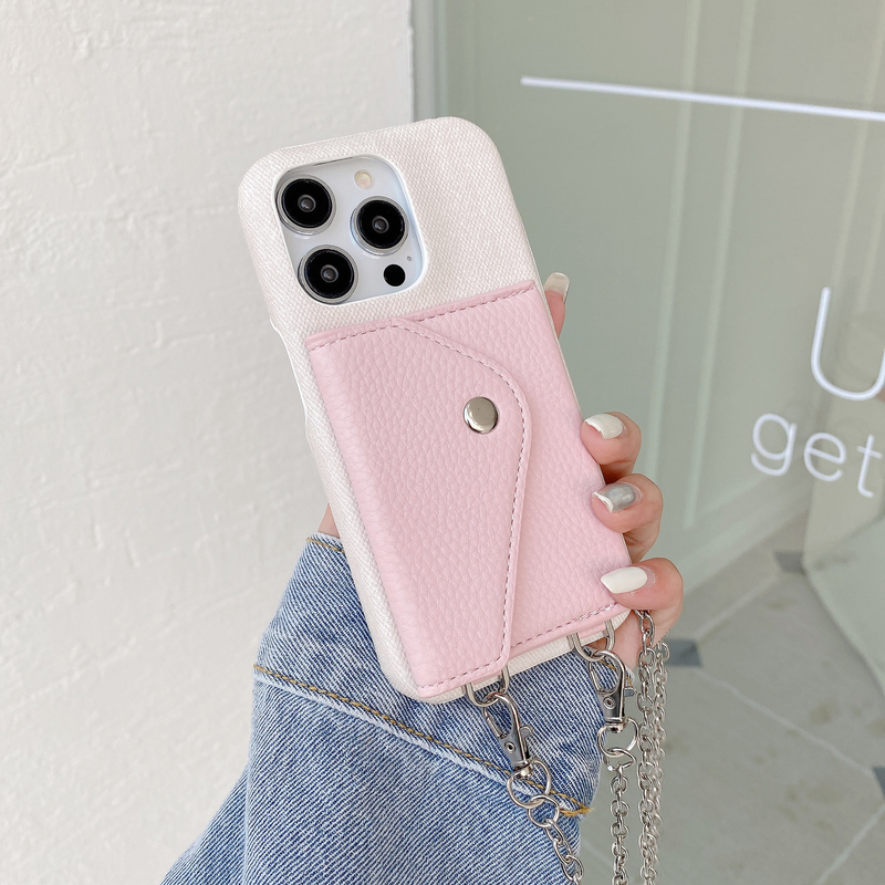 Mobile phone case pattern suitable for Apple 15 triangle card holder crossbody mobile phone case iphone14promax protective cover for women_voghion.com