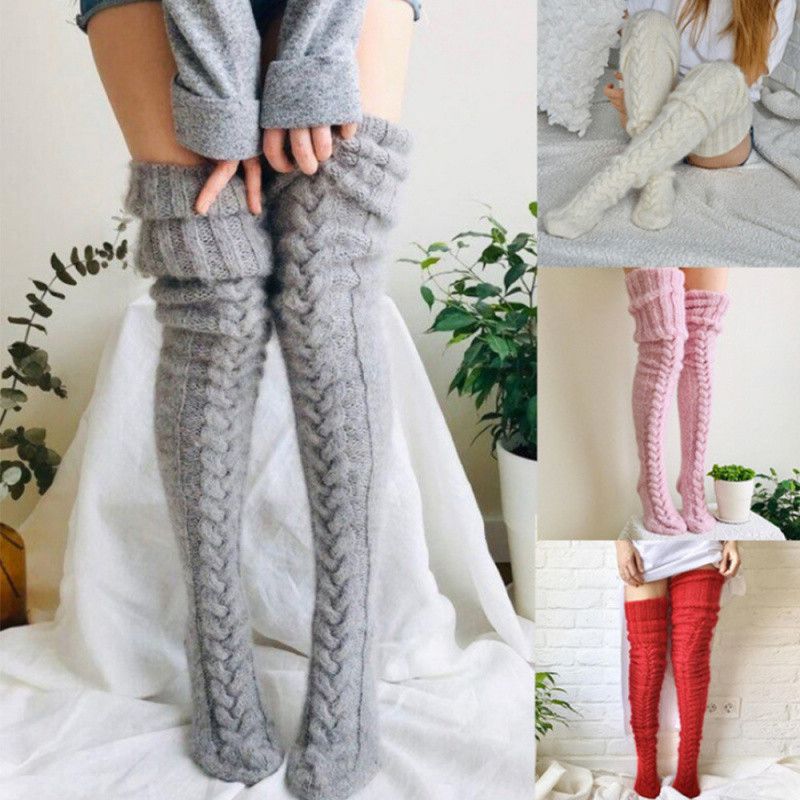 2025d Knitted Warm Foot Covers Solid Color Over-the-Knee Long Tube Slouch Thick Women's Socks_voghion.com