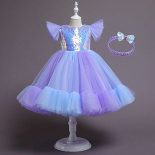 Robe de spectacle perlée pour enfants européens et américains, robe bouffante multicouche pour fille, robe de Noël pour enfants_voghion.com