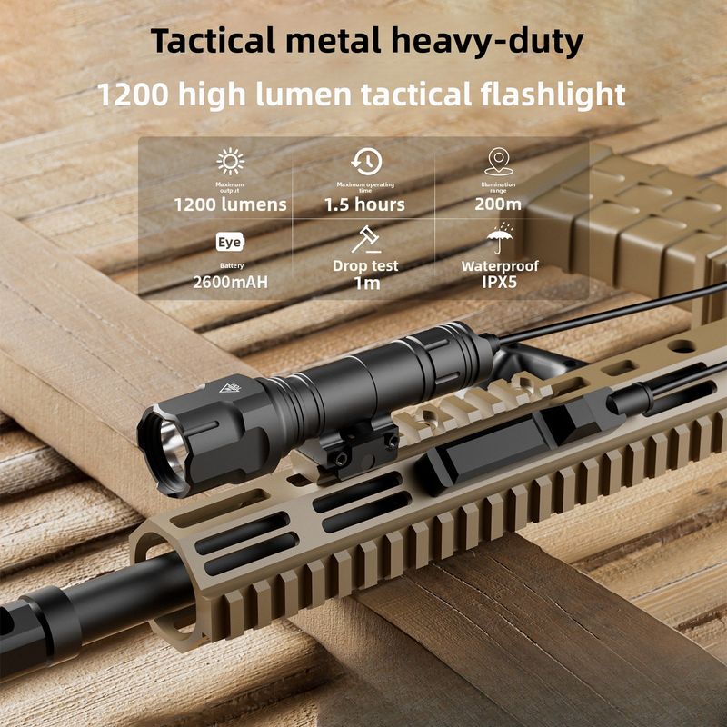 4025 Outdoor-Metall-LED 1200 Lumen Wasserdicht Stoßfest Mit Gleitschiene Blinkendes Starkes Licht Rattenschwanz Taktische Taschenlampe_voghion.com