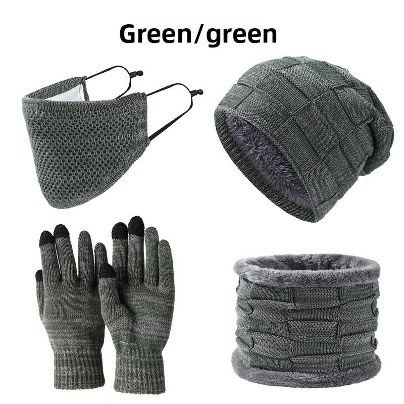 Set di quattro pezzi di cappello, sciarpa, maschera, guanti, caldo e spesso, per uomo e donna, invernale_voghion.com